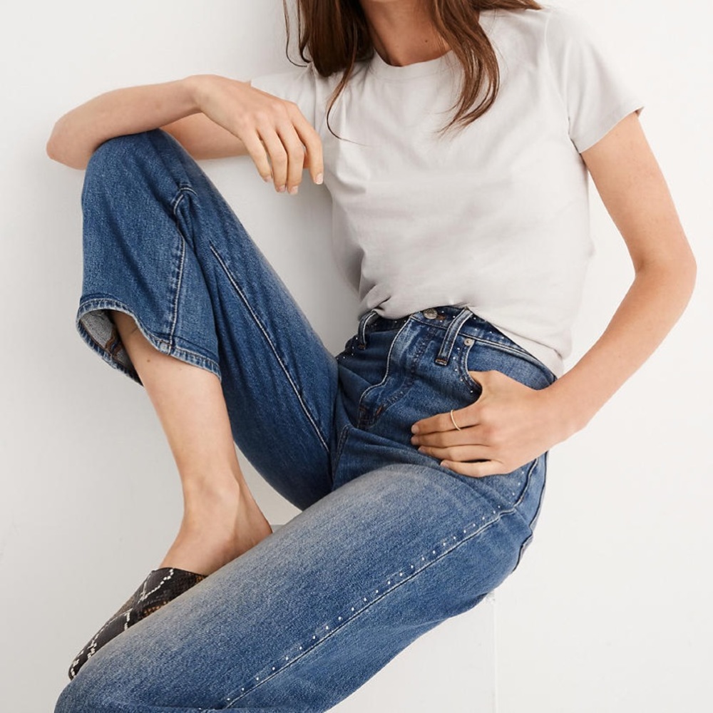 Madewell Blue Slim Wide-Leg Jeans: Stud Edition